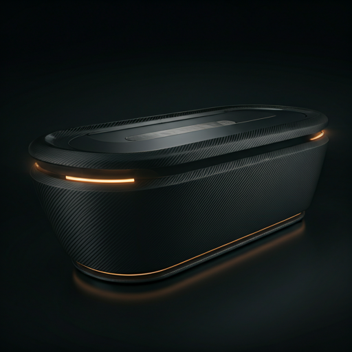 A sophisticated members' lounge with carbon-fiber furniture, brushed steel and soft ambient lighting.